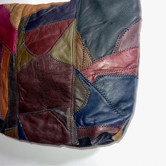Patchwork Leather Shoulder Bag Genuine Leather Purse MultiColor Luxury Boho - Picture 4 of 16
